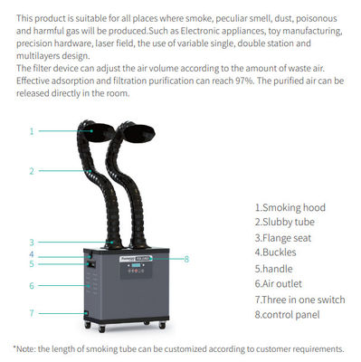200 W Laser Soldering Fume Extractor 55 DB พร้อมท่อดูด 2 ท่อ
